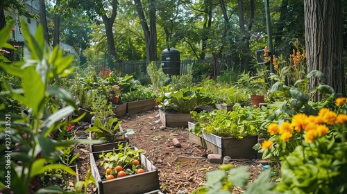 Obraz na płótnie community allotment gardens in summer. AI generated illustration w salonie