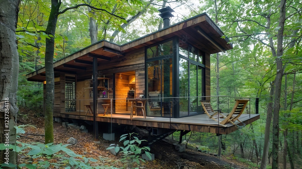 Embrace the Wild Beauty: Rustic Mountain Home in a Lush Forest. AI generated illustration