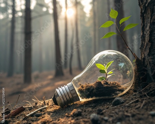 The bulb is located on the inside with leaves forest and the trees are in the light.