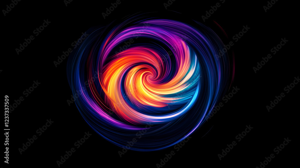 Naklejka premium Vibrant kaleidoscopic patterns swirl against a deep black backdrop, creating a captivating and mesmerizing abstract design. Kaleidoscopic Patterns. Illustration