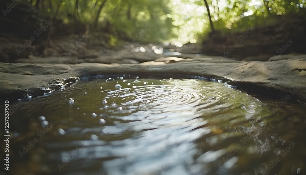 Fototapeta premium Tranquil Creek Water Ripples In Forest Setting