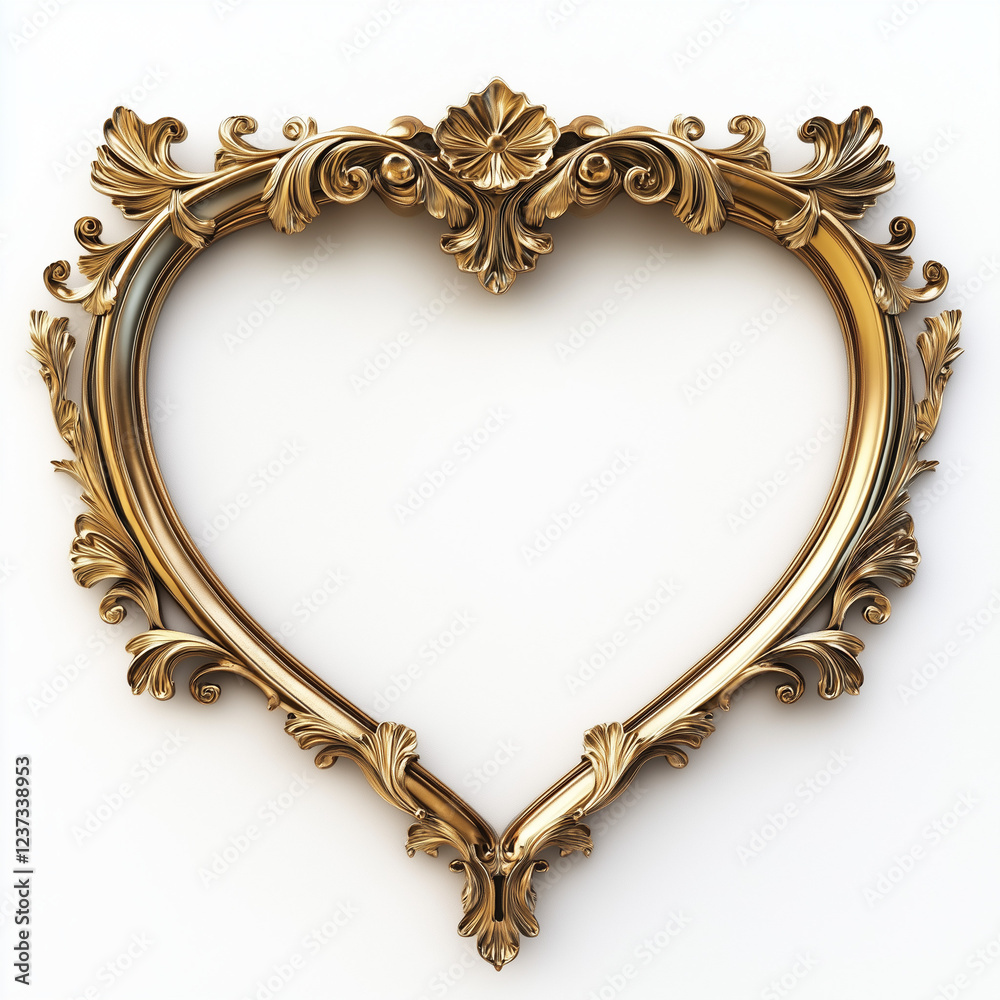 heart shaped golden frame isolated in white heart shaped golden frame isolated in white