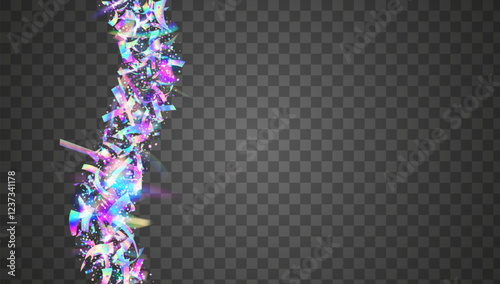 Carnival Background. Abstract Paper. Hologram Burst. Light Iridescent Explosion. Blue Art Confetti. Glare Sparkle. Festive Glitter. Isolated Flag. Purple Carnival Background