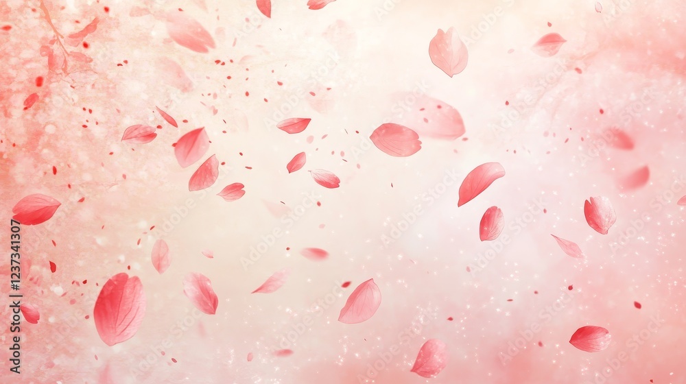 Fototapeta premium Pink Petals Falling Gently on Soft Background with Glowing Lights