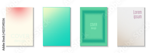 Music Cover Set. Color Art With Memphis Elements. Young Hipster Design On Annual Page. Book Flyer. Minimalist Dot Template. Geometric Halftone Poster. Trendy Music Cover