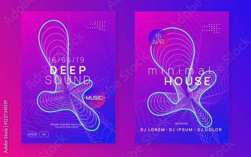 Discotheque Banner. Green Party Design. Trance Cover. Soundwave Disco Illustration. Music Set. Techno Electro Template. Blue Sound Event. Violet Discotheque Banner