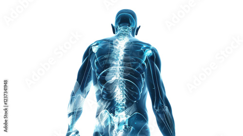 Human body showing skeleton and muscles walking on transparent background