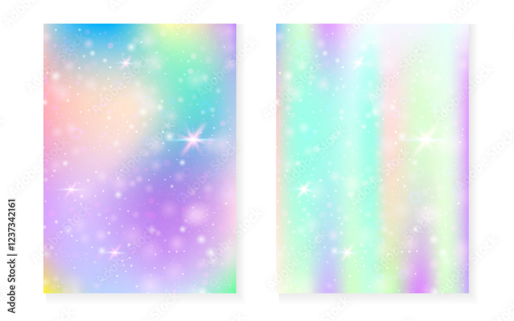 Rainbow background with kawaii princess gradient. Magic unicorn hologram. Rainbow background with kawaii princess gradient. Magic unicorn hologram.