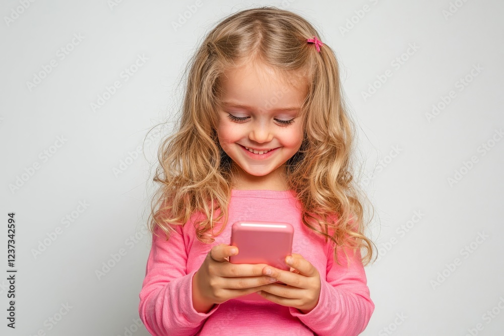 Smiling girl in pink clothes surfing the internet on the phone on a white background. Smiling girl in pink clothes surfing the internet on the phone on a white background.
