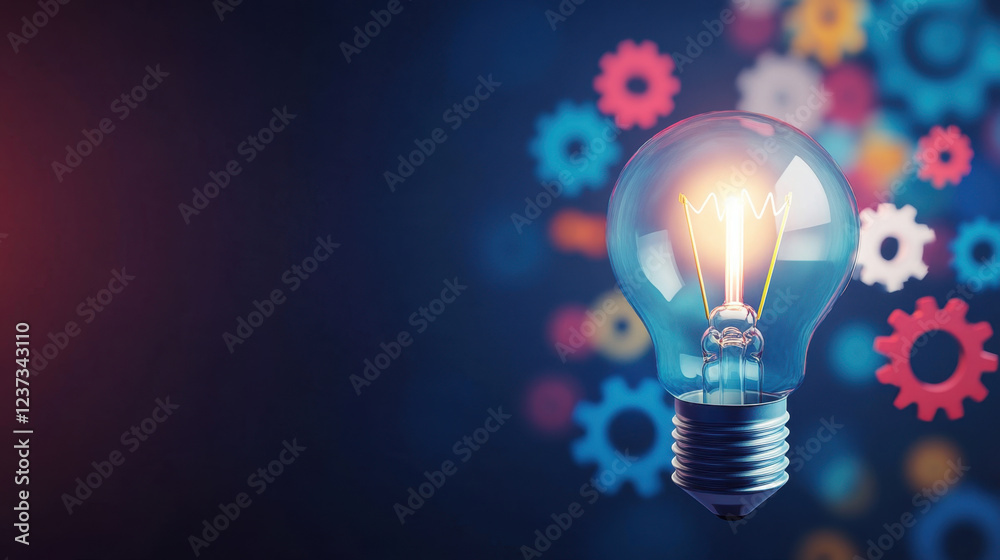 glowing lightbulb with gears in background symbolizes innovation and creativity. vibrant colors and intricate design evoke sense of inspiration and ideas glowing lightbulb with gears in background symbolizes innovation and creativity. vibrant colors and intricate design evoke sense of inspiration and ideas
