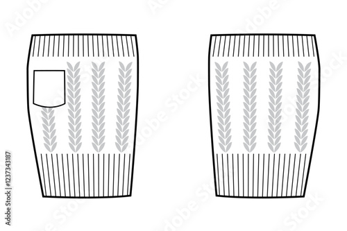 Gloves Fingerless Knit Wool Short length Fashion hand accessory clothing technical illustration garment. Vector for Men, women, unisex style flat template CAD mockup sketch outline on white background