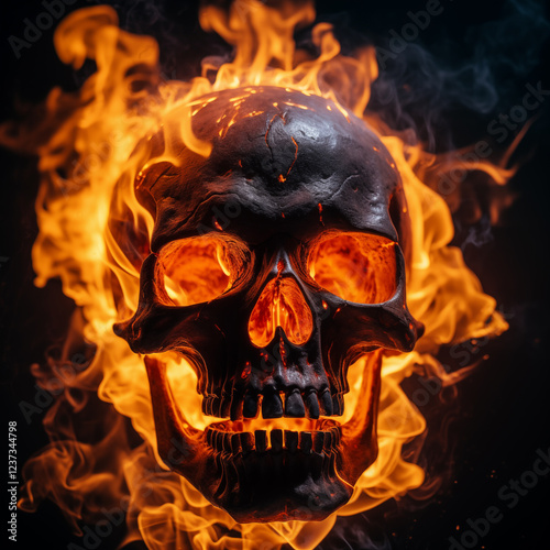 Spooky and scary burning skull on a dark background. Perfect for Halloween or horror-themed projects
