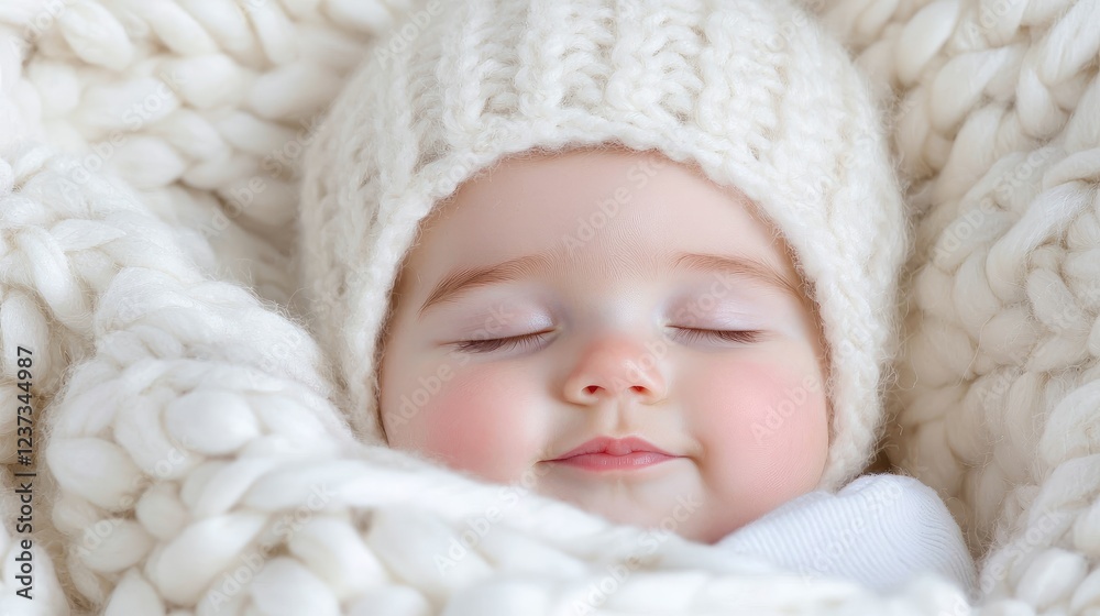 Peaceful baby sleeping in cozy knit blanket Peaceful baby sleeping in cozy knit blanket