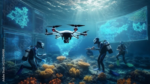 Advanced Underwater Exploration with Divers and Drone Technology