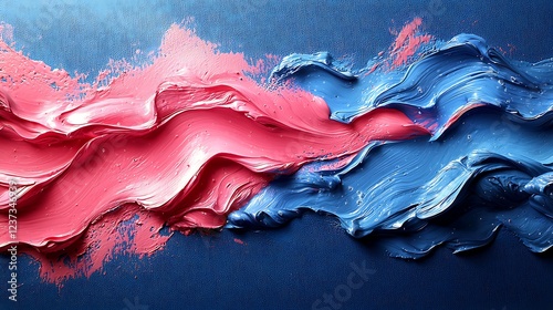 Abstract paint strokes, vibrant pink and blue, smooth texture on dark background; possible use for design inspiration, prints, or backgrounds. photo