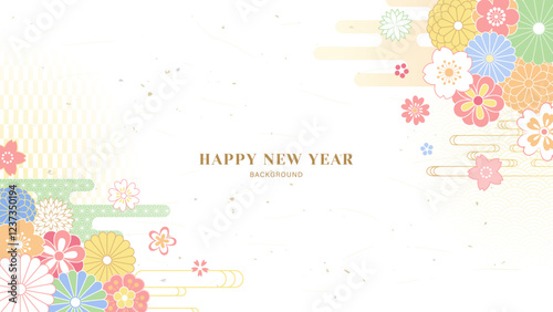 日本の春の花と和柄の背景