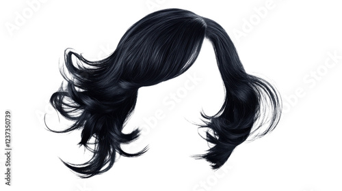 Long black hair blowing in the wind with transparent background