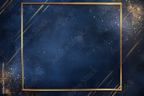 Abstract Dark Blue Textured Background with Golden Frame - AI generated illustration