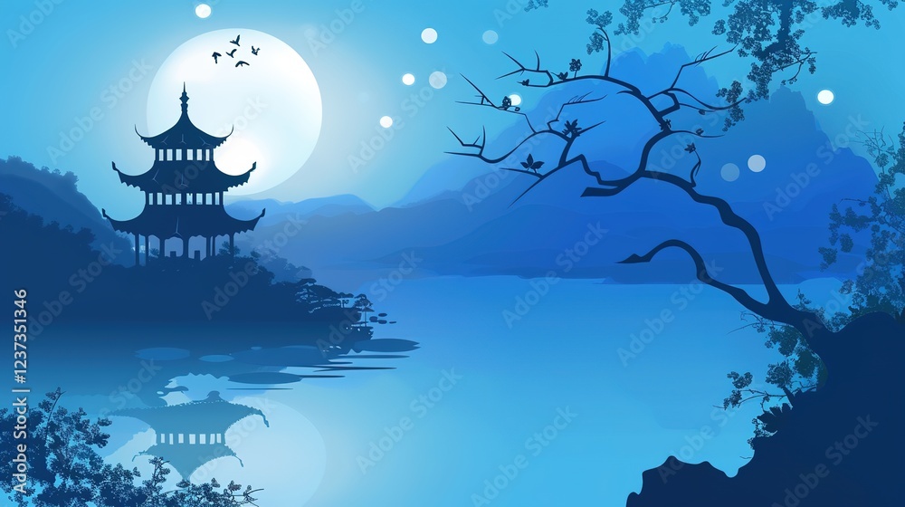Naklejka premium 0_Landscape_illustration_Freepik_chinese_temple_fant