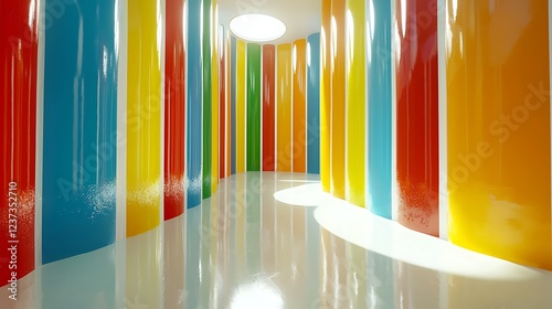 Colorful abstract tunnel interior, modern design, bright, empty space, potential use as background. photo