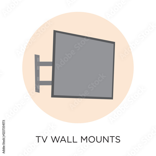 A flat style vector illustration or icon of a generic TV wall mount inside a solid colored circle