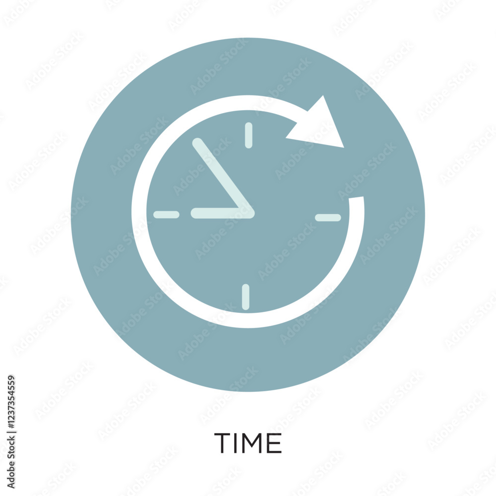 Vector flat style illustration or icon of a clock fac with circular arrow Vector flat style illustration or icon of a clock fac with circular arrow