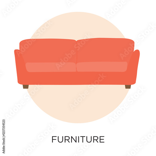 Vector flat style illustration of a modern sofa inside a solid colored circle