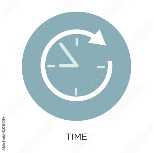 Vector flat style illustration or icon of a clock fac with circular arrow