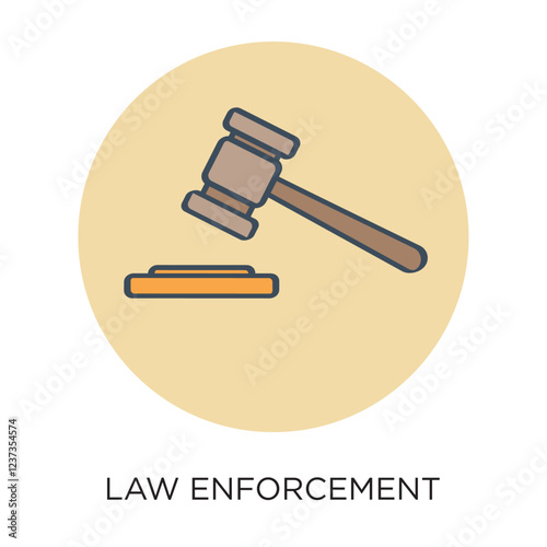 Vector flat style illustration or icon of a gavel hitting a pad for law enforcement concept