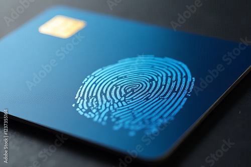 close up of blue credit card featuring fingerprint design, symbolizing security and identity verification