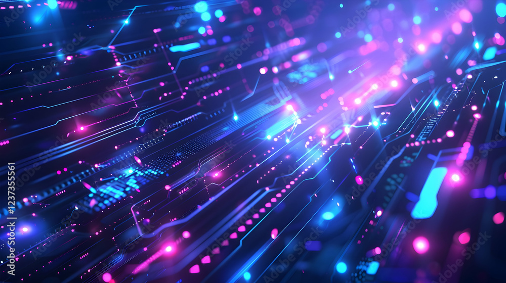 Naklejka premium Abstract digital design with glowing circuits and vibrant colors representing technology.