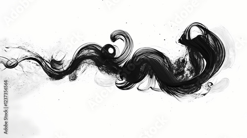 Delicate calligraphy on a minimalist background in black ink with swirling patterns and subtle texture , black lettering, isolated art. Delicate Ink. Illustration