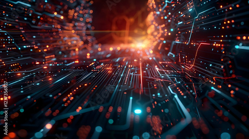 A vibrant digital landscape with glowing circuits and data streams, representing technology.