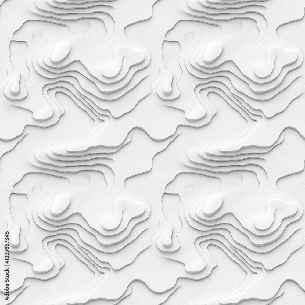 Seamless pattern, topographic illustration. White paper cut decoration textured with wavy layers 3d topography relief background. Seamless pattern, topographic illustration. White paper cut decoration textured with wavy layers 3d topography relief background.