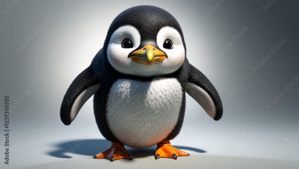 Naklejka premium A charming cartoon penguin with a lively and endearing presence.