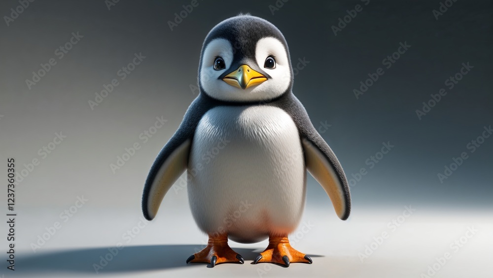 Naklejka premium A cute cartoon penguin designed with vibrant and expressive colors.