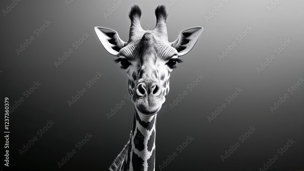 Obraz premium An artistic grayscale representation of a giraffe’s exquisite face.