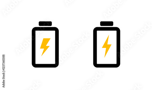 Vector design of battery icons with charging lightning bolt