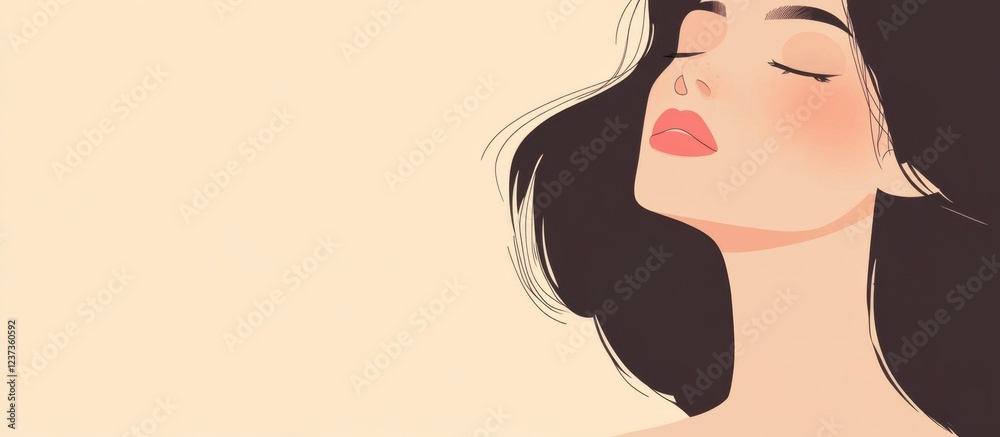 Serene Woman with Closed Eyes, Beige Background, Minimalist Portrait Serene Woman with Closed Eyes, Beige Background, Minimalist Portrait