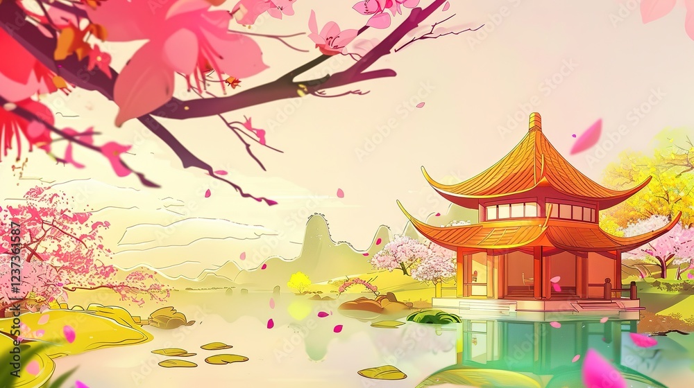 Fototapeta premium Fantasy_landscape_Art_prints_chinese_temple_fantasy