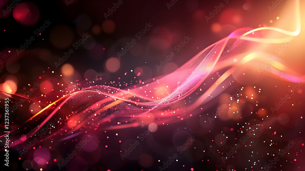 A vibrant abstract design featuring flowing waves and glowing particles. A vibrant abstract design featuring flowing waves and glowing particles.