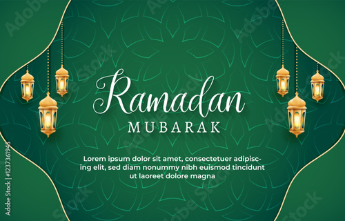 ramadan mubarak template banner with beautiful islamic ornament with green background design 8