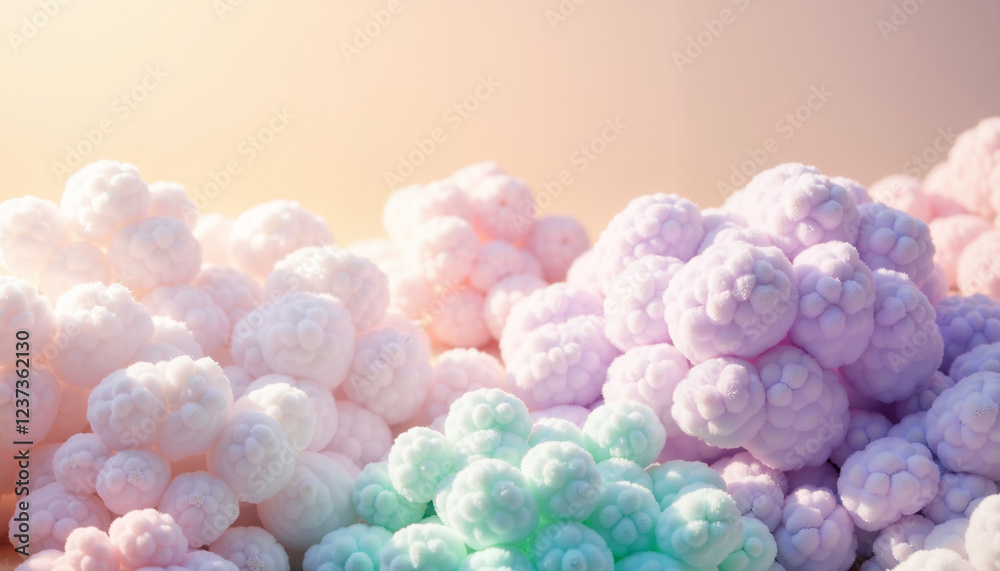 Fototapeta premium Pastel-hued clusters of soft spheres, tranquil abstract landscape