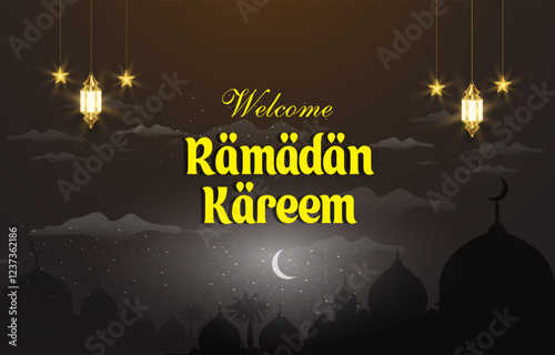 welcome ramadan kareem template banner with beautiful islamic ornament with brown background design 10