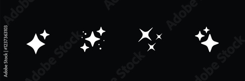 Collection of retro futuristic sparkle icons. Star shape collection. Abstract cool shining effect sign vector design. Set of sparkling sparkles, star and sun shapes.