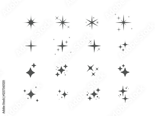 sparkle star icon, star sparkle vectors, Shining sparkle icon, Blink twinkle, sunburst star shapes collection. Abstract magic light flare, vector stars icon templates pack isolated on white background