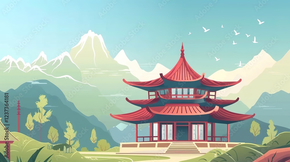 Fototapeta premium _Mountains_Ancient_chinese_architecture_chinese_temple