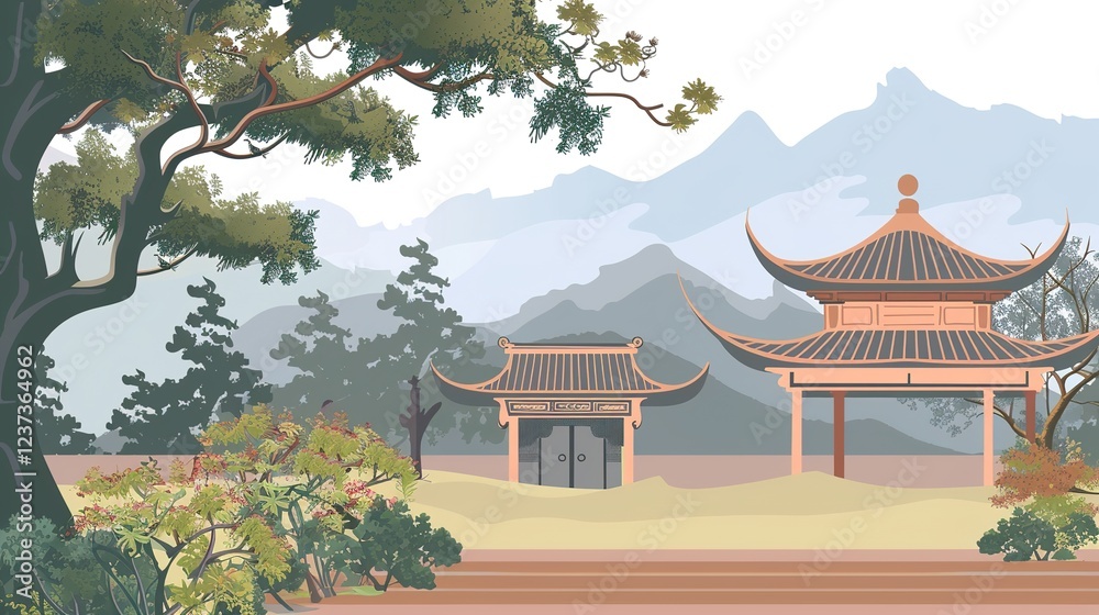 Obraz premium _Mountains_Ancient_chinese_architecture_chinese_temple