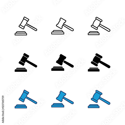 Gavel icon set. judge gavel icon vector. law icon vector. auction hammer