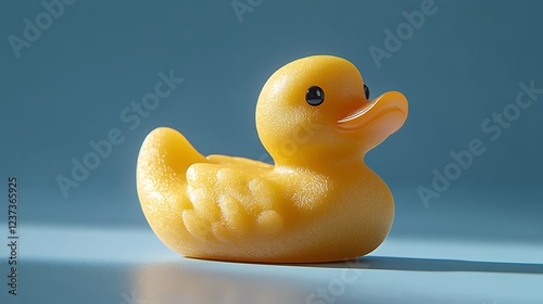 Yellow rubber duck isolated on blue background. photo